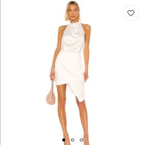 Elliatt White Asymmetrical Halter Sheath Dress